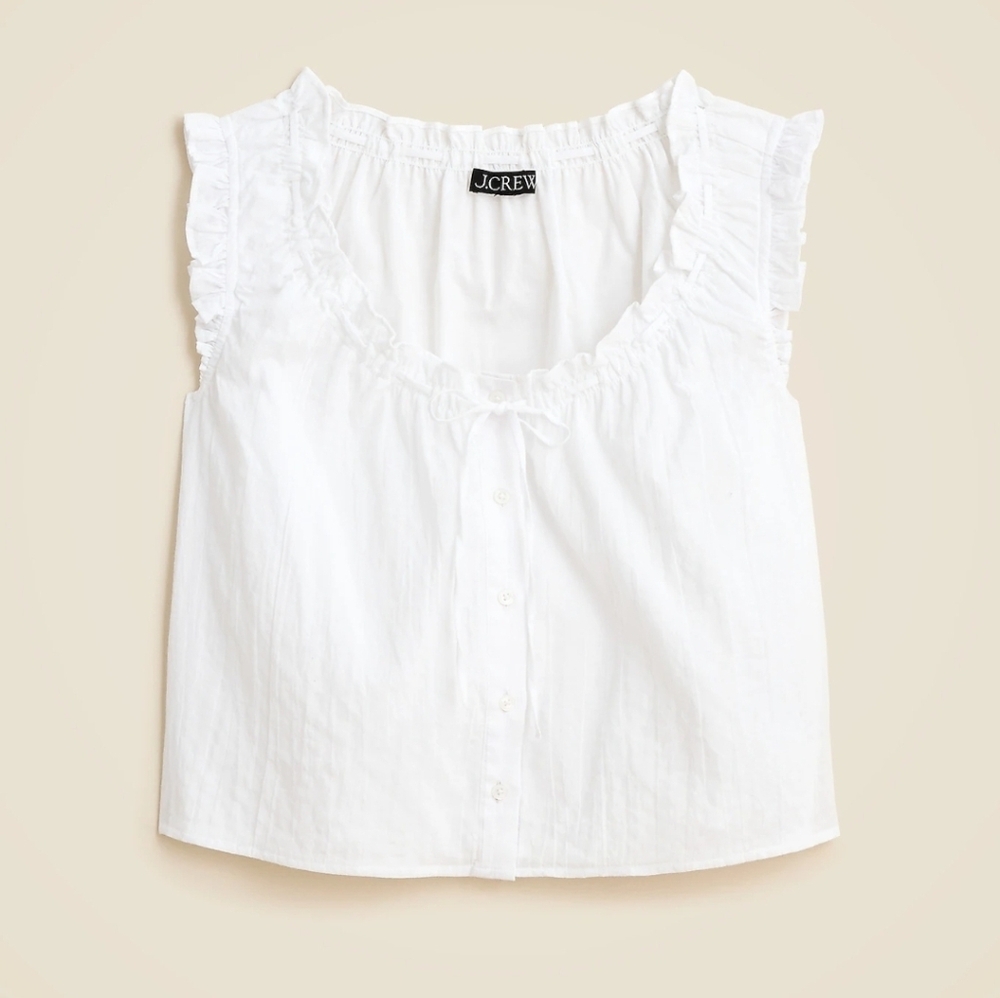 J. Crew White Ruffled Sleeveless Button-Front Blouse
